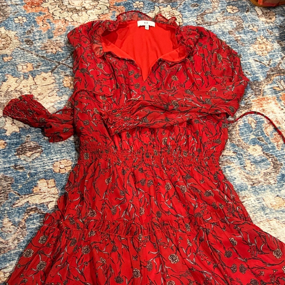 NSR Red Floral Long Sleeve Dress